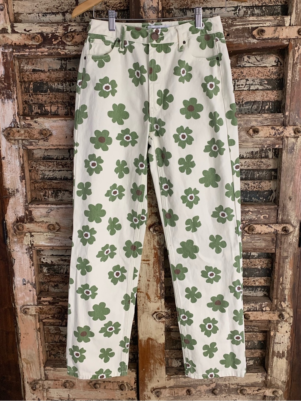 RSQ Floral Print Women’s Daisy Flower Jeans Denim Pants, Straight, Boho, EUC, 25